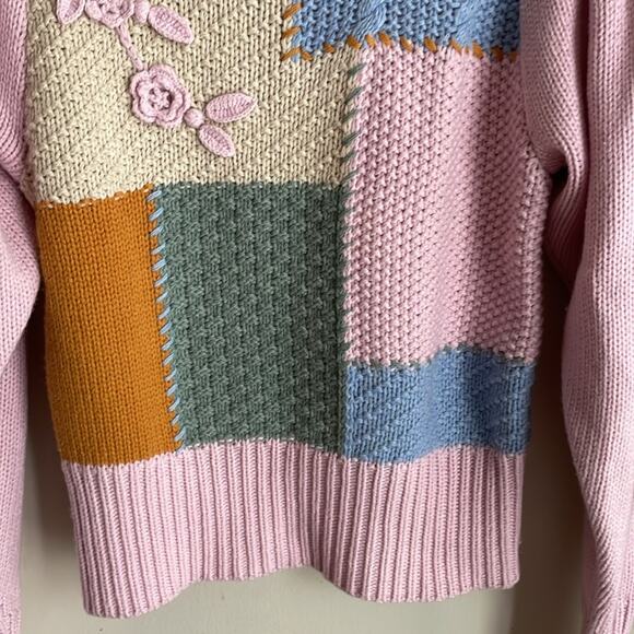 LoveShackFancy Allan Appliquéd Patchwork Knitted  Turtleneck Sweater - Picture 6 of 16